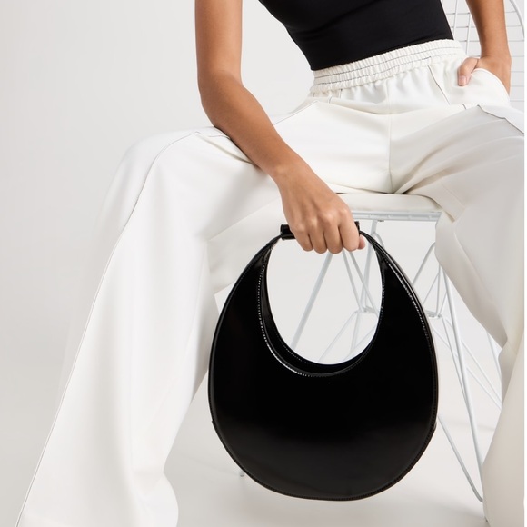 STAUD Handbags - STAUD Leather Moon Bag in polished black moon tote bag